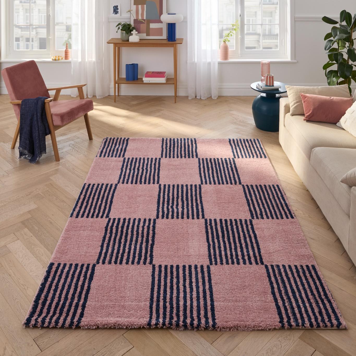 GROOVY - Tapis rétro coloré style seventies - Confortable et moelleux - Bleu