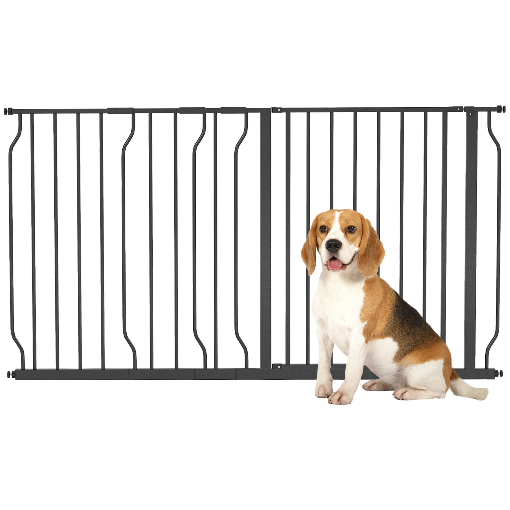 Barrera de Seguridad de Perros Extensible para Escaleras y Puertas 75-145 cm con Extensiones Montaje a Presión Acero Altura 76 cm Negro