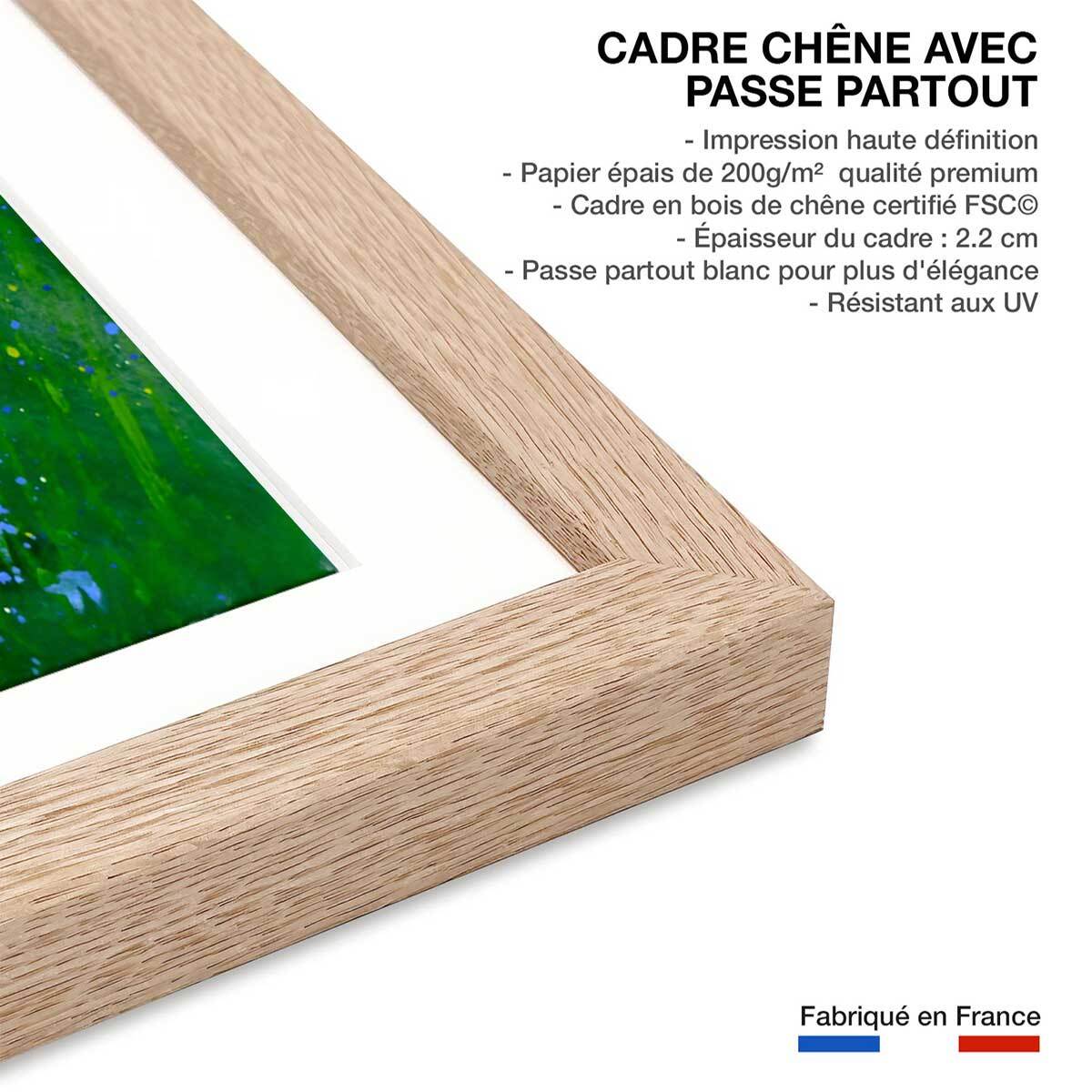 Affiche  bouquet de  bleues Affiche + cadre en bois - Chêne
