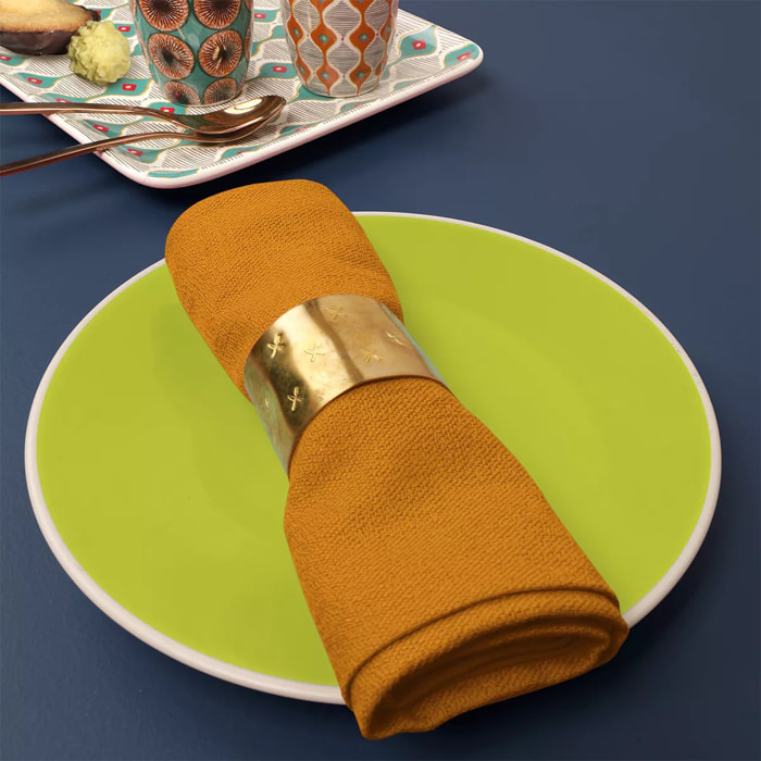 Serviette pur coton motif jacquard jaune orange Bastide ocre