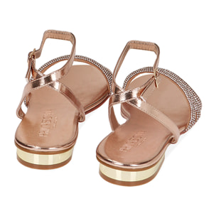 Sandalias bajas rosa-oro en laminado con piedras