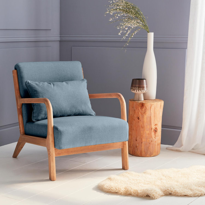 Fauteuil scandinave bois d'hévéa et tissu LORENS