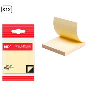 PACK 12 UNIDADES NOTAS ADHESIVAS 75 x 75 mm 100 HOJAS