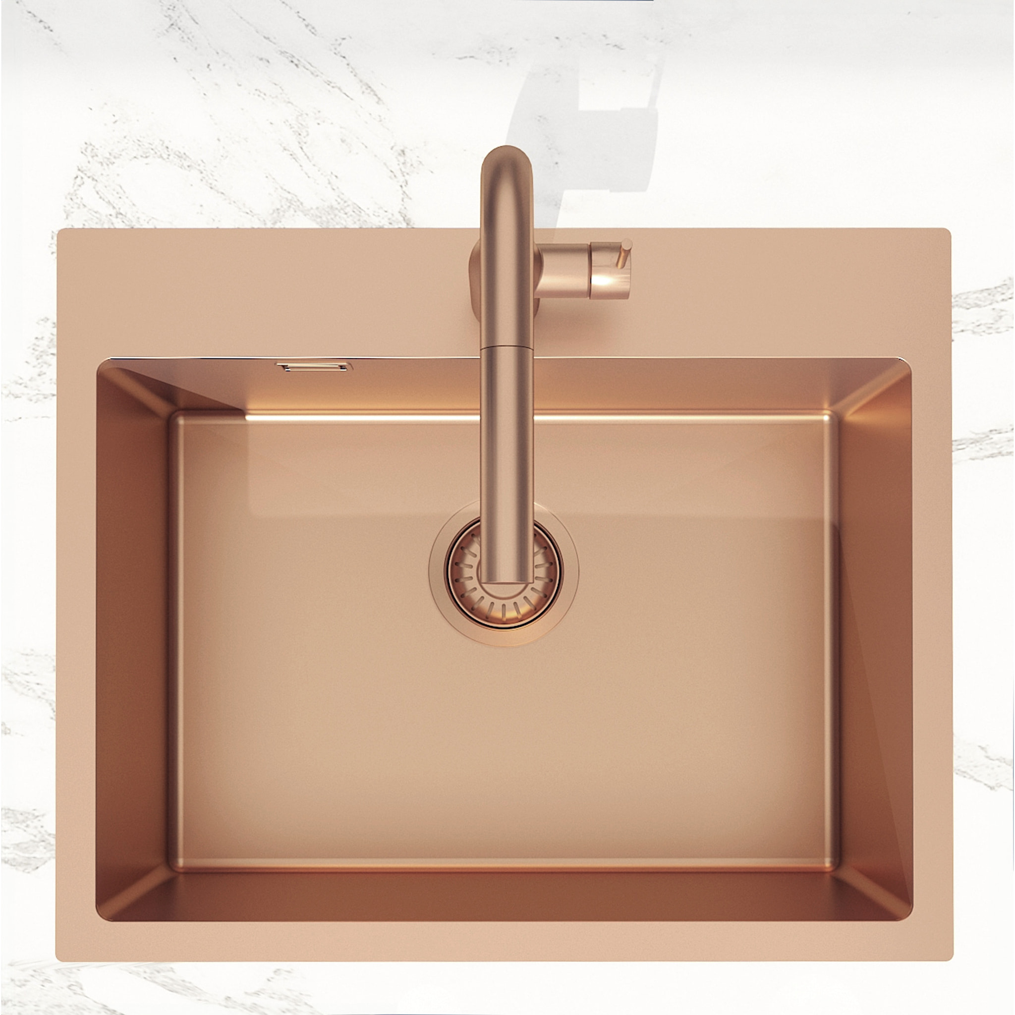 Swiss Aqua Technologies Aurum Évier de cuisine encastrable inox 304, 1 bac, 55x45x21 cm, Cuivre brossé PVD