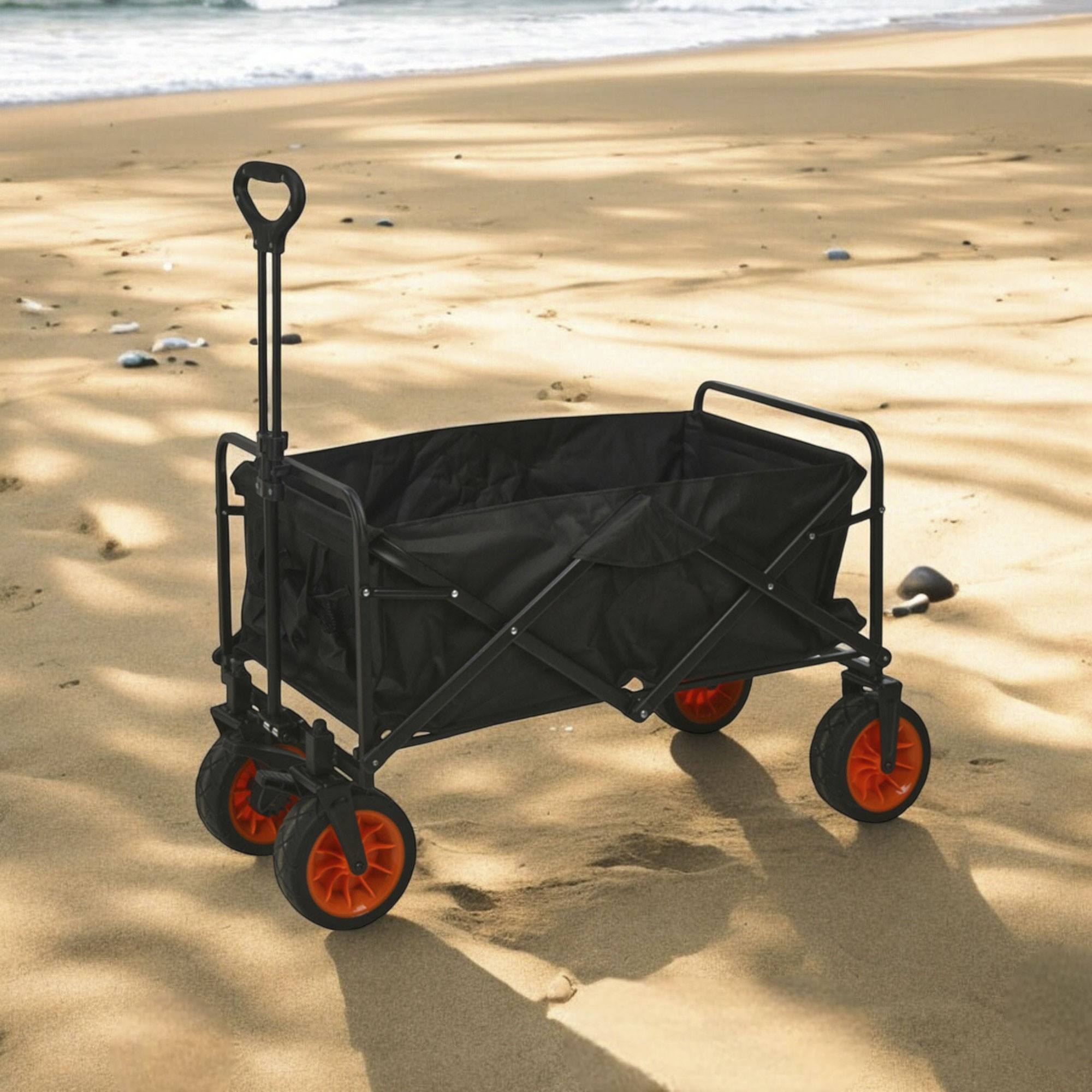 Well Home Carro de Playa Plegable de Acero y Poliéster, Resistente y Espacioso 87x54x59cm