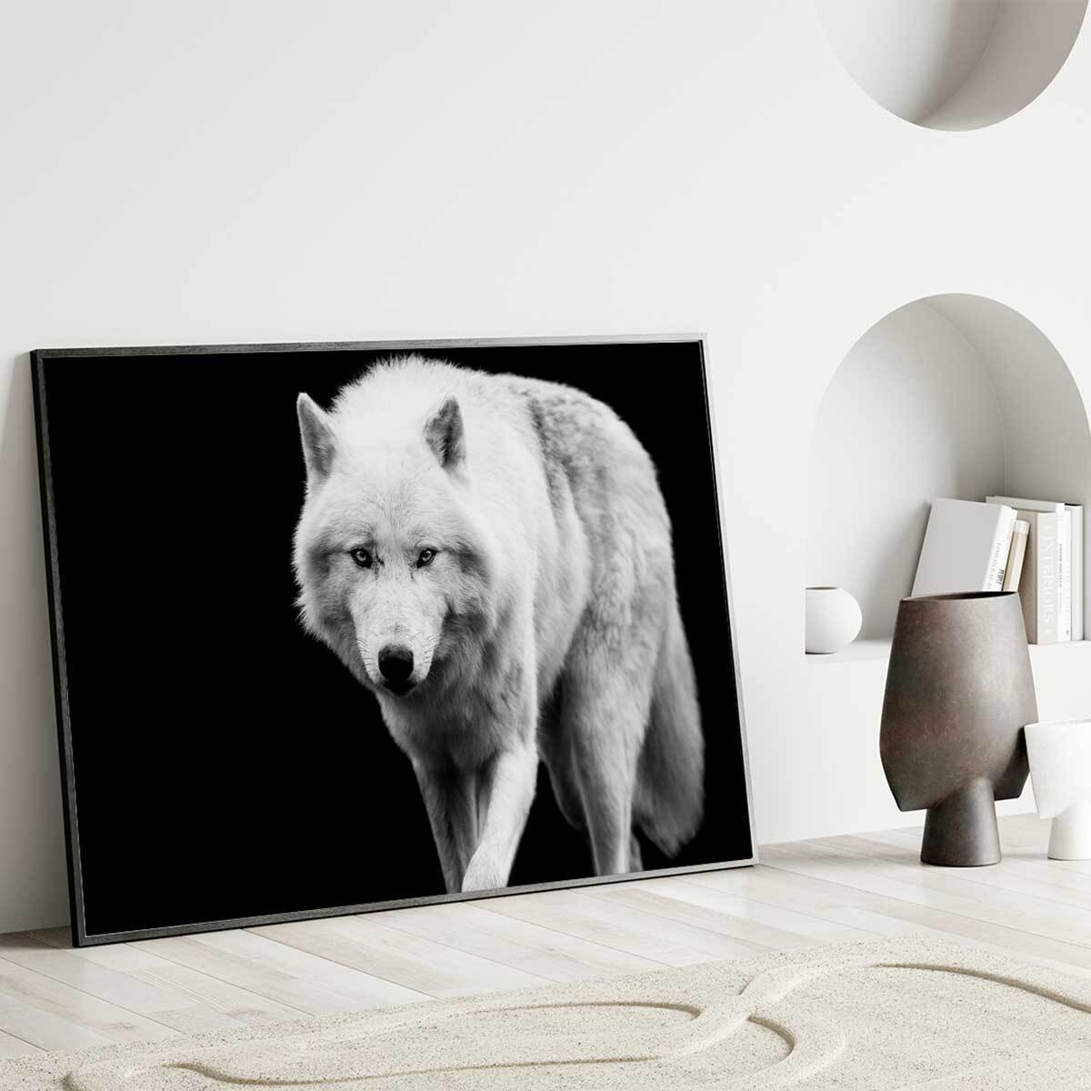 Affiche encadrée loup blanc sur fond noir Affiche + cadre en métal - Noir