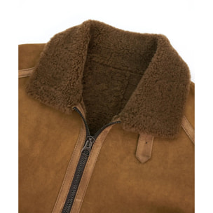 Montone scamosciato cuoio Shearling biker uomo collo camicia