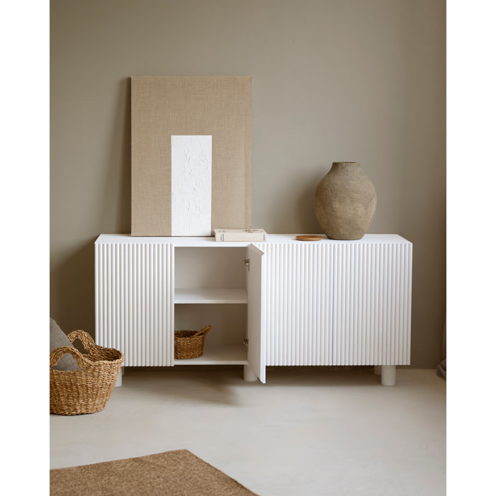 Buffet en bois de sapin et pin en ton blanc 152x42cm Hauteur: 71 Longueur: 152 Largeur: 42