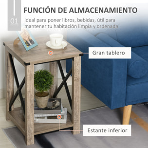 Mesa Auxiliar Retro Industrial con Estante Grano de Roble