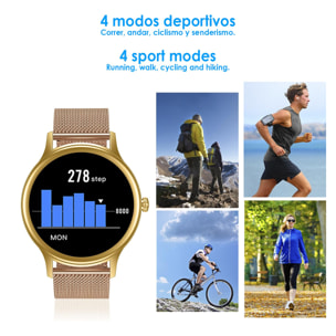 Smartwatch DT66 con cinturino in acciaio. Monitor della pressione sanguigna e dell'ossigeno. Varie modalità sportive. Notifiche per iOS e Android.