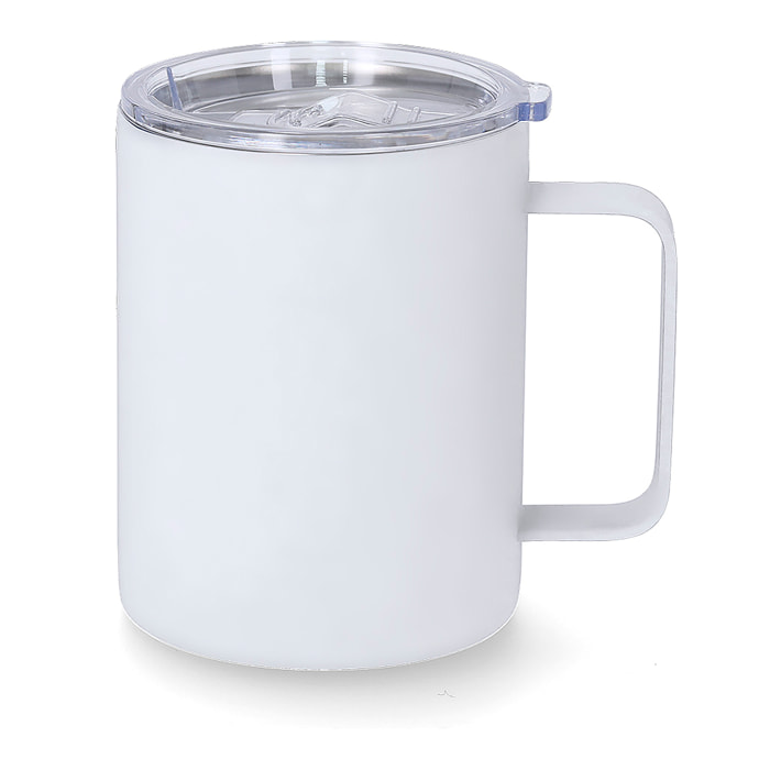 Taza térmica en acero inox de doble pared y 400 ml de capacidad. Incluye tapa de cierre a presión, con dosificador de fácil apertura, libre de BPA.