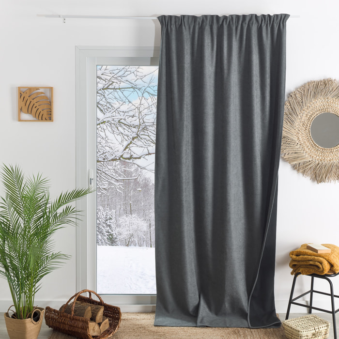 Rideau thermique phonique et semi occultant à galons fronceurs KONFOR - Gris anthracite