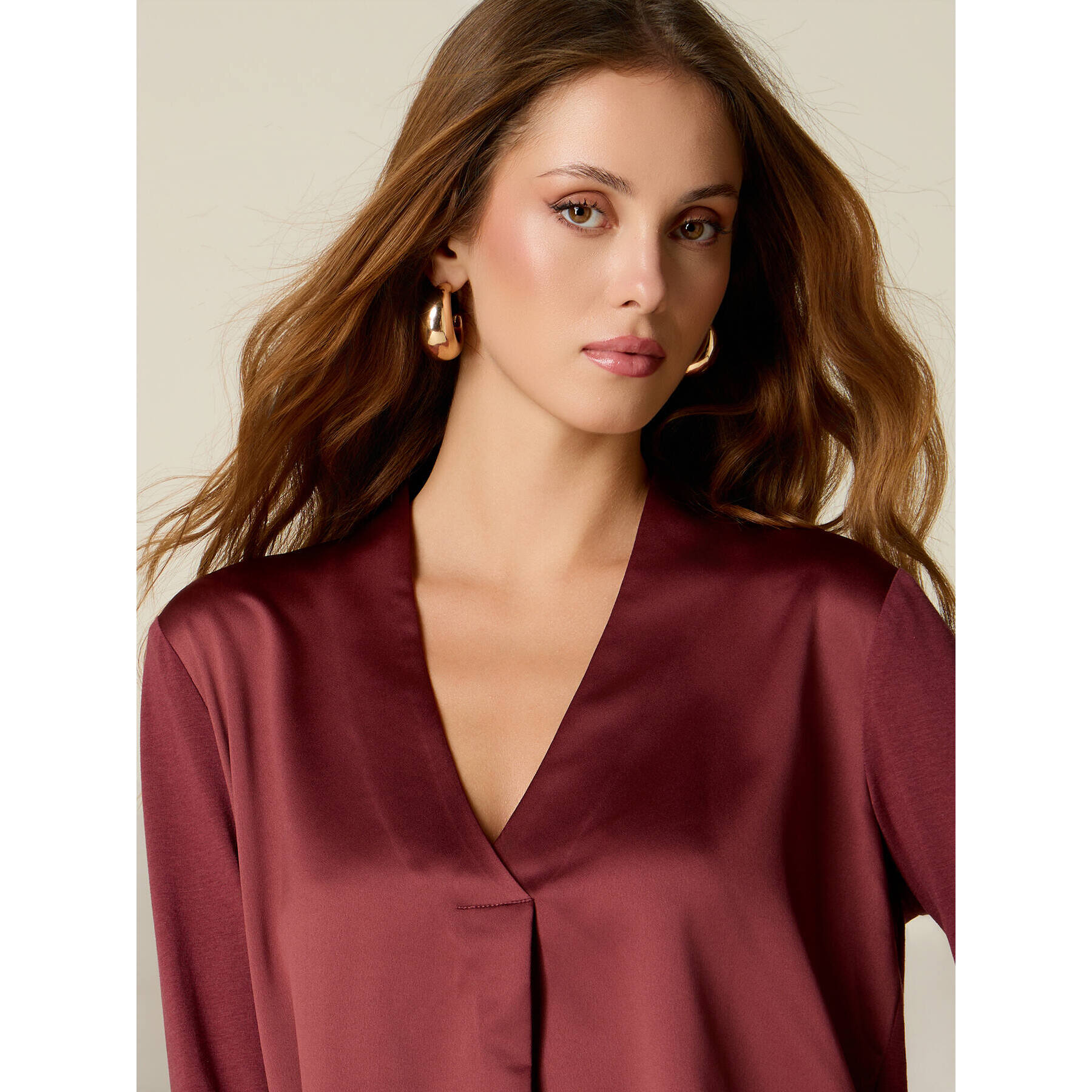 Oltre - T-shirt bimaterica maniche lunghe - Bordeaux