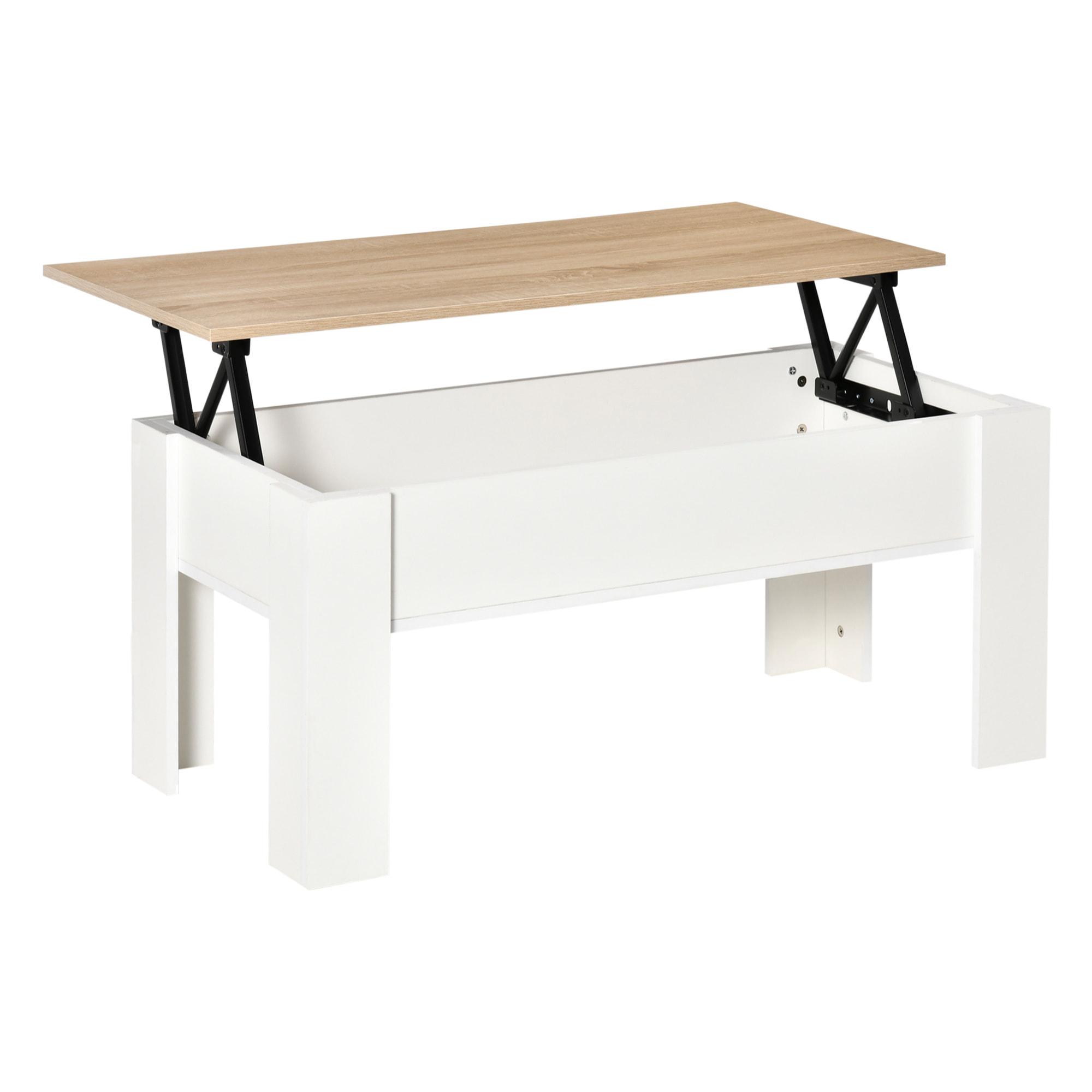 Mesa de Centro Elevable Mesa de Café con Encimera Elevable Espacio Oculto de Almacenaje 100x50x45-58,5 cm Blanco y Natural