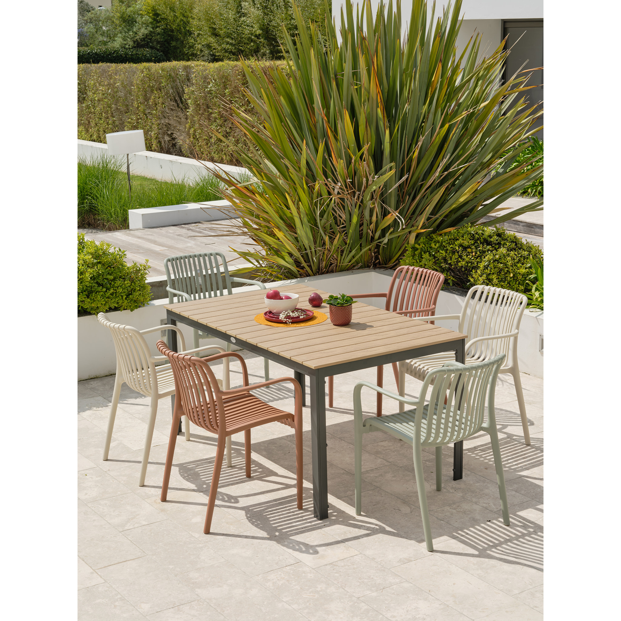 BOSTON - Ensemble repas de jardin 6 places en aluminium gris anthracite