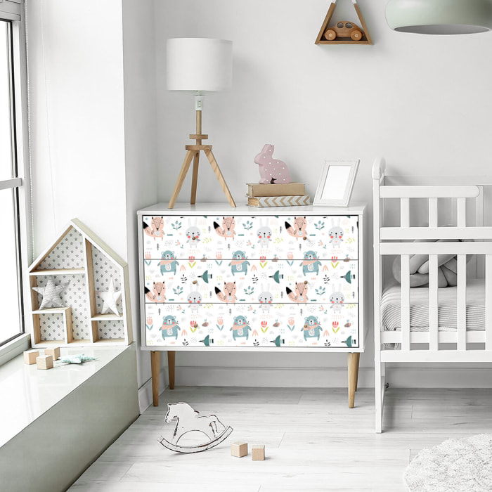 Rouleau revêtement adhésif vinyle au mètre - Sticker lavable Cuisine Meuble Armoire Porte - ANIMAUX DES BOIS