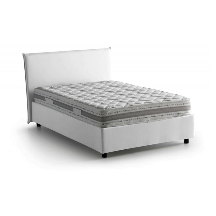 Letto piazza e mezza Alush, Letto contenitore con rivestimento in tessuto, 100% Made in Italy, Apertura frontale, con materasso Cm 120x190 incluso, Bianco