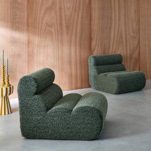 Lot de 2 chauffeuses tissu effet alpaca kaki 1 place - L 81 x P 99 x H 75cm - Nova