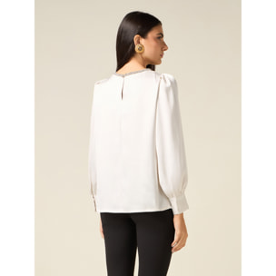 Oltre - Blusa de raso con detalle joya - Blanco