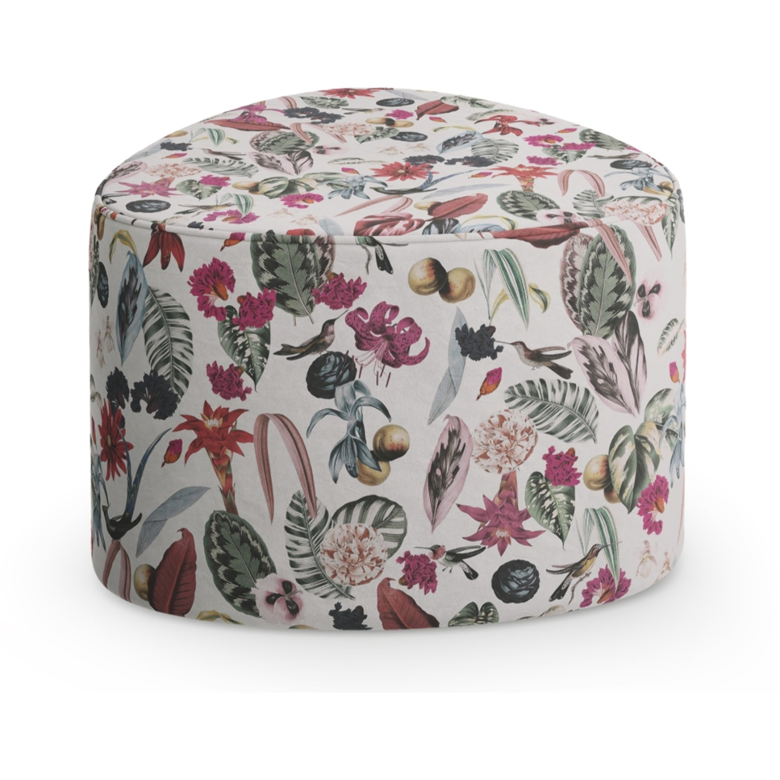 Pouf "Andalou" en velours motif tropical