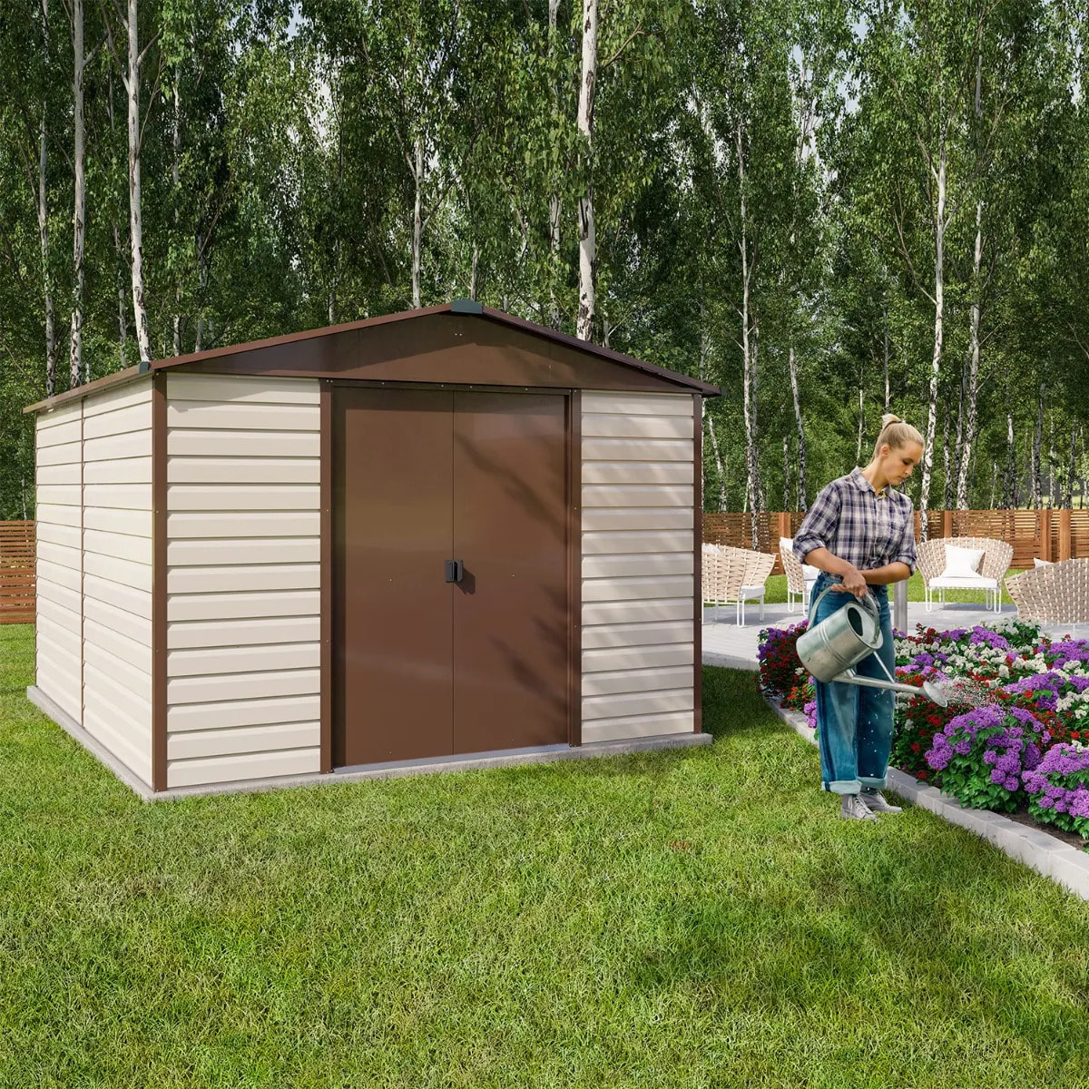 Abri de jardin métal Yardmaster 10,46 m² + kit d'ancrage