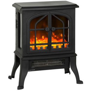 Chimenea Eléctrica de Pie, Chimenea Decorativa, 900/1800W, Efecto Llama 3D, 2 Niveles de Potencia, Termostato Ajustable, Ventanas Visibles, para 15-30 ㎡, Negro