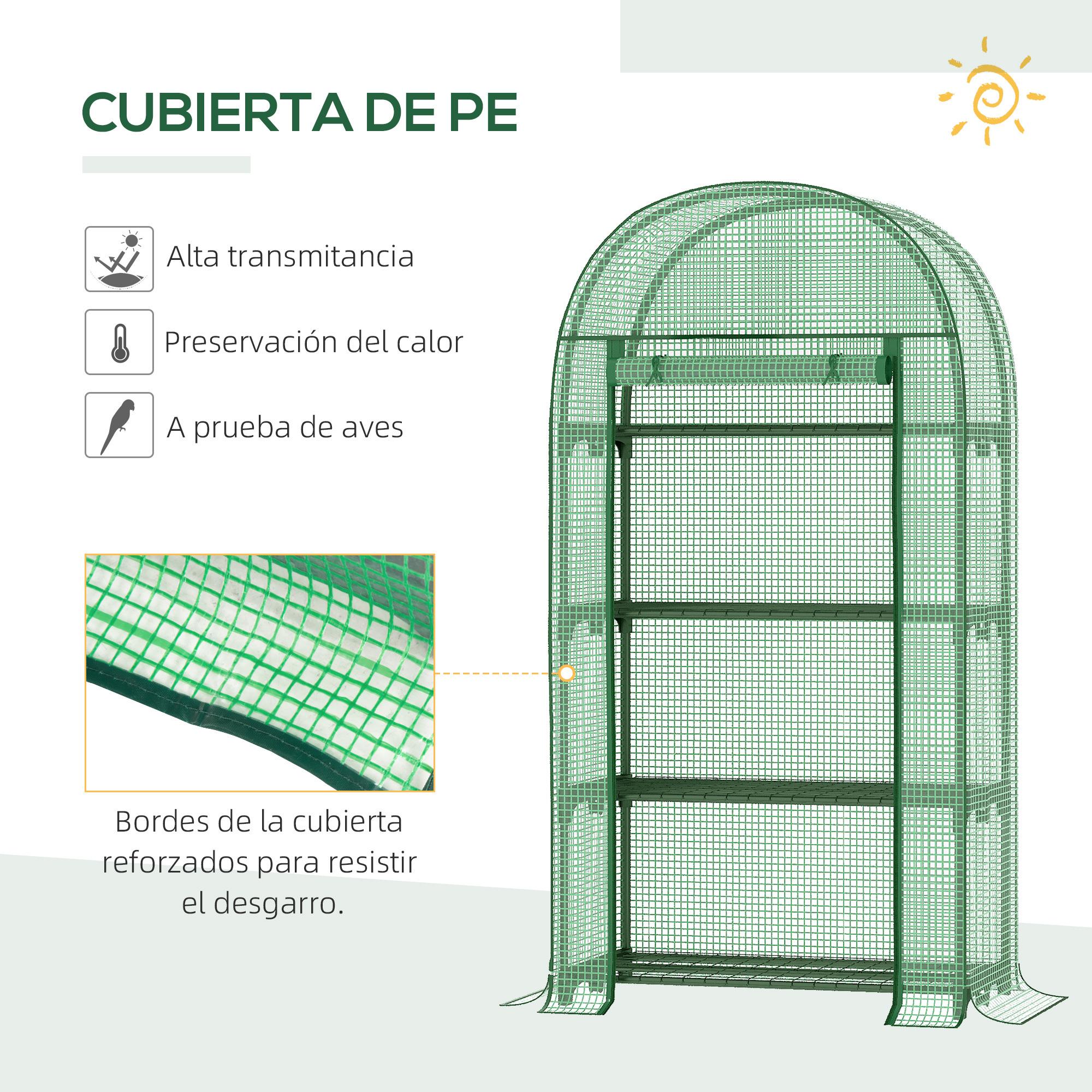 Outsunny Invernadero de Jardín con 4 Estantes y Puerta Enrollable 80x49x160 cm