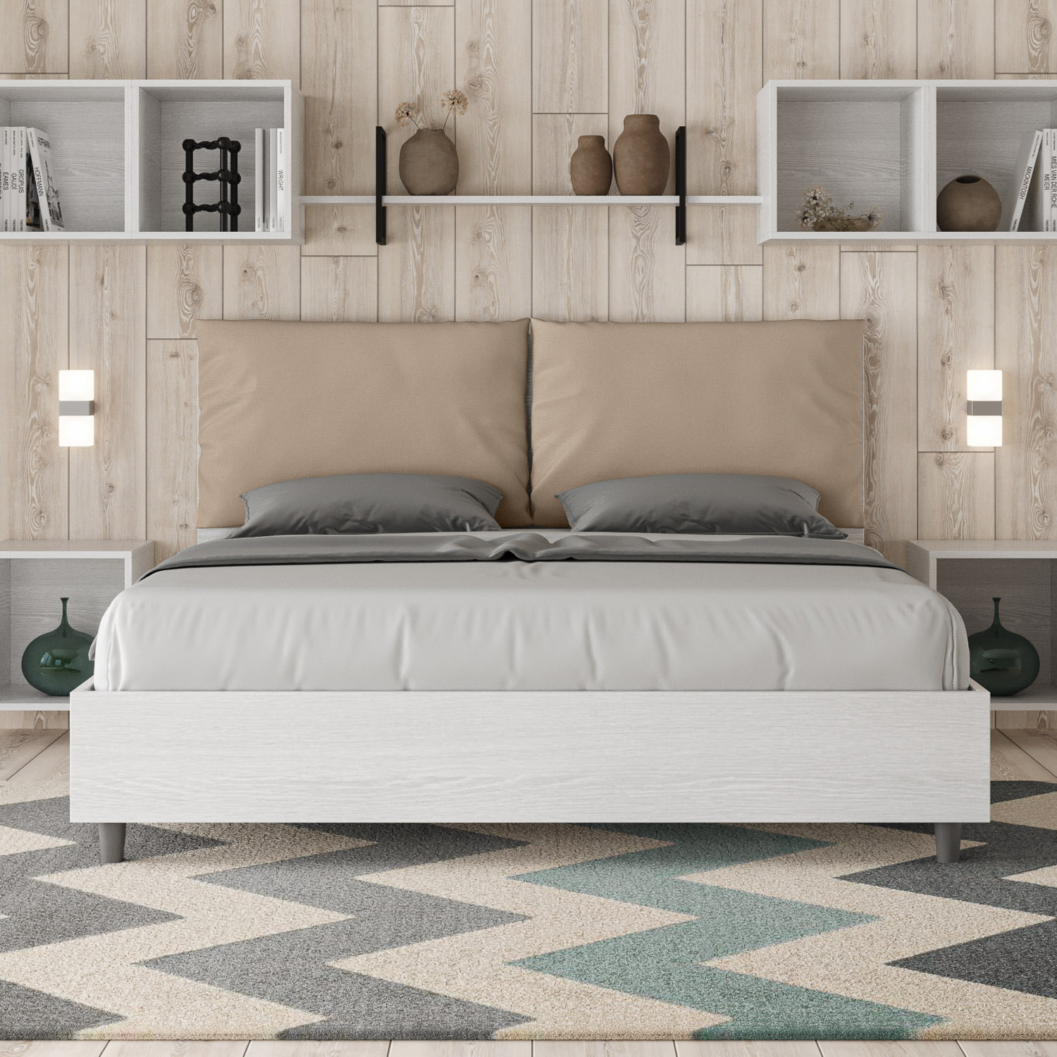 Letto contenitore 160x200 cuscinatura similpelle tortora Egos Antea
