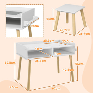 Juego de Mesa y Silla Infantil Mesa para Niños con Tablero de Bloques de Construcción y Rollo de Papel para Jugar Dibujar en Guardería Sala de Juegos Blanco