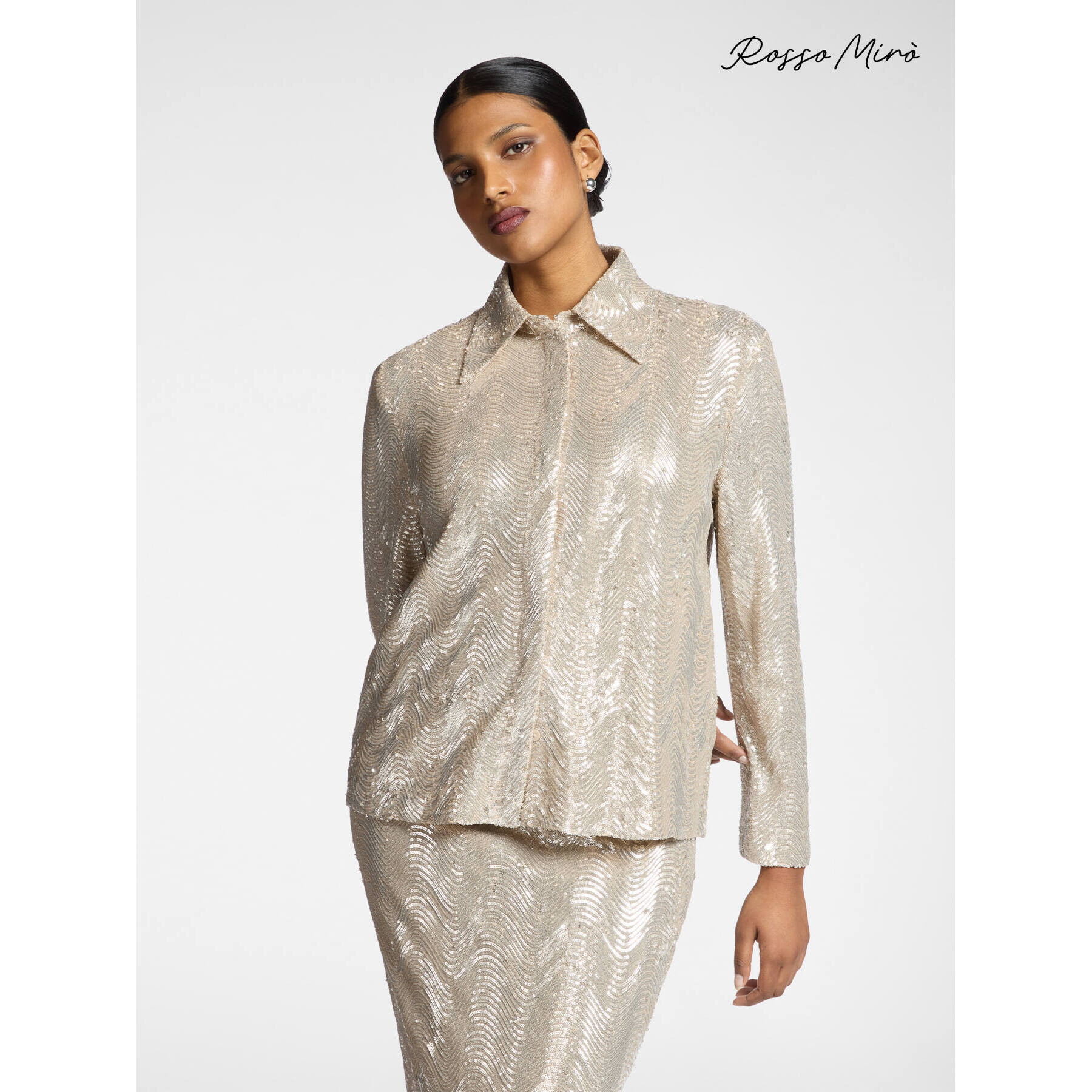 Elena Mirò - Camicia in tulle con paillettes - Beige