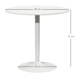 Mesa de Comedor Redonda Mesa de Cocina Moderna para 2 Personas con Base de Acero y Almohadilla Antideslizante para Salón Ø80x75 cm Blanco