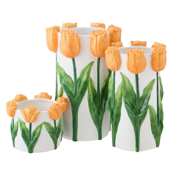 J-Line Vase Tulipe - céramique - blanc/orange - large
