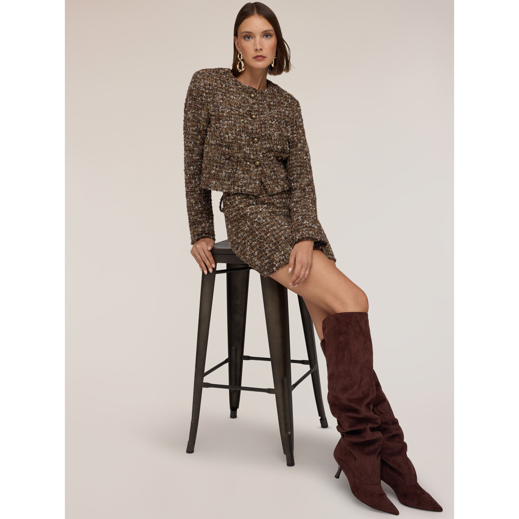 Motivi - Giacca in tweed con bottoni metallici - Marrone