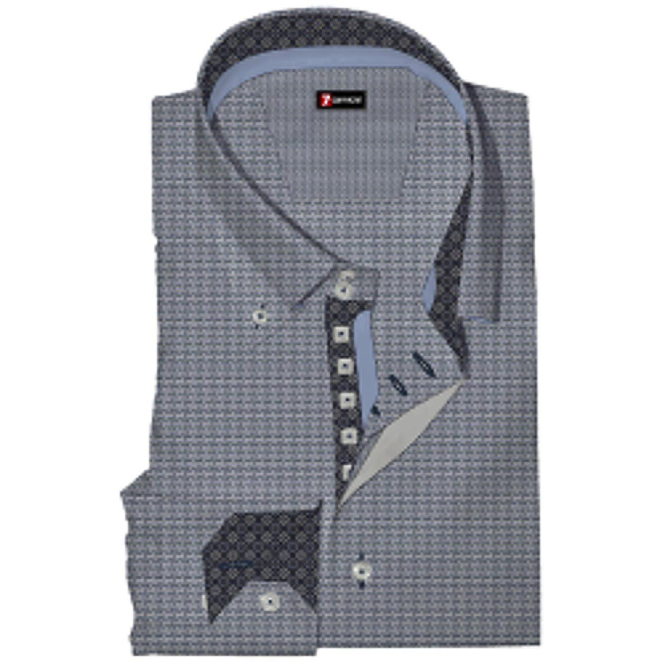 Camicia Uomo 2 Bottoni Button Down Slim JacquardFantasia Blu Inchiostro\Bianco