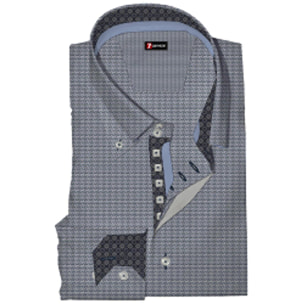 Camicia Uomo 2 Bottoni Button Down Slim JacquardFantasia Blu Inchiostro\Bianco
