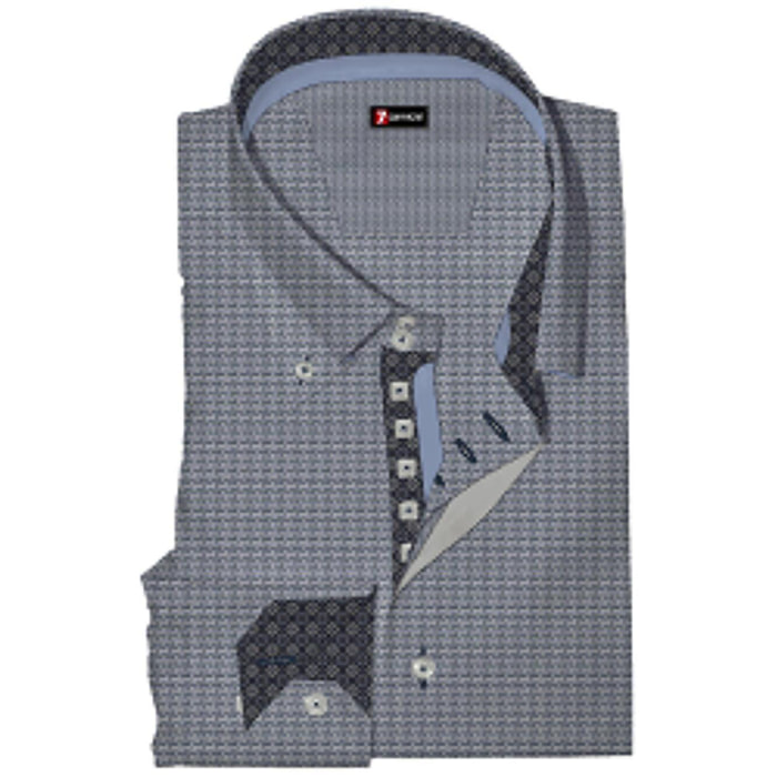 Camicia Uomo 2 Bottoni Button Down Slim JacquardFantasia Blu Inchiostro\Bianco