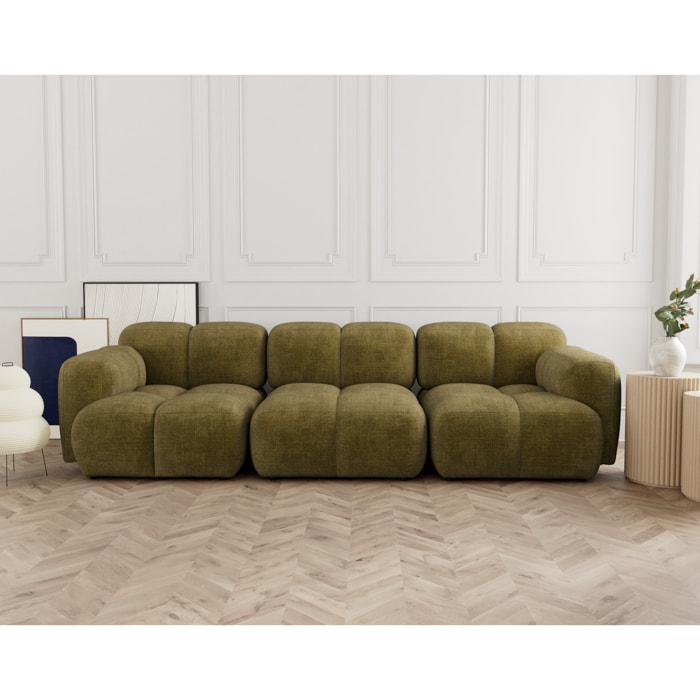 Grace - canapé modulable 3 places en velours texturé - Vert Olive
