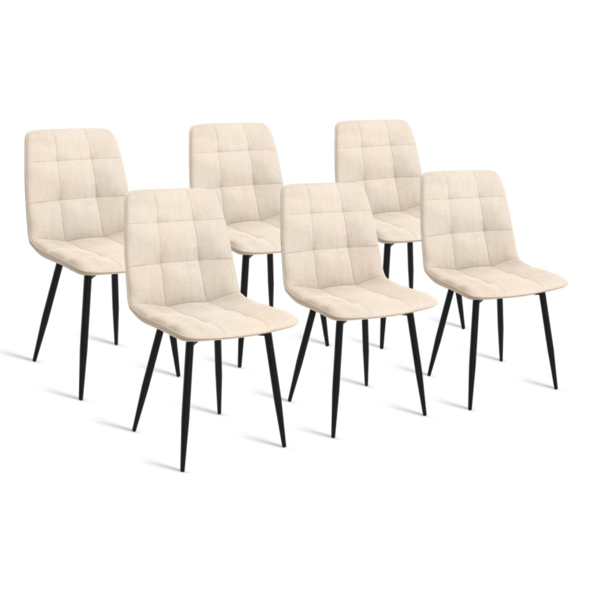 Chaises Linda velours crème pieds métal noirs - lot de 6
