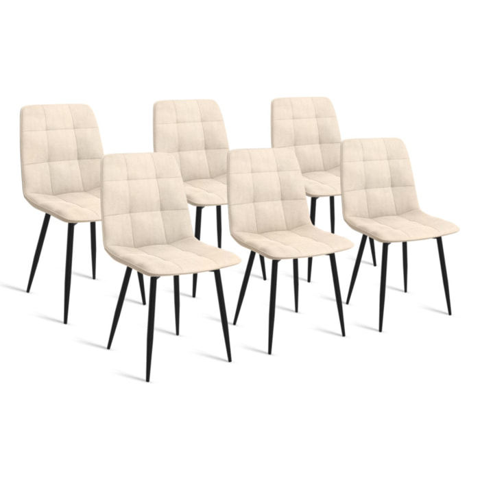 Chaises Linda velours crème pieds métal noirs - lot de 6