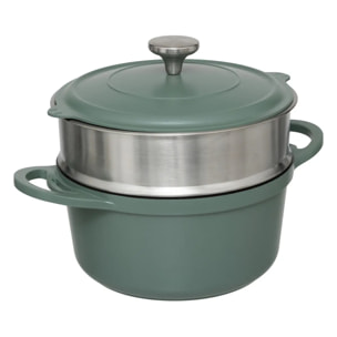 Cuiseur vapeur D24cm fonte d aluminium vert