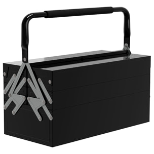 Caja de Herramientas Metálica, Maletín de Herramientas de Acero Plegable con 5 Bandejas y Asa, para Taller, Garaje, 45x20x34,5 cm, Negro