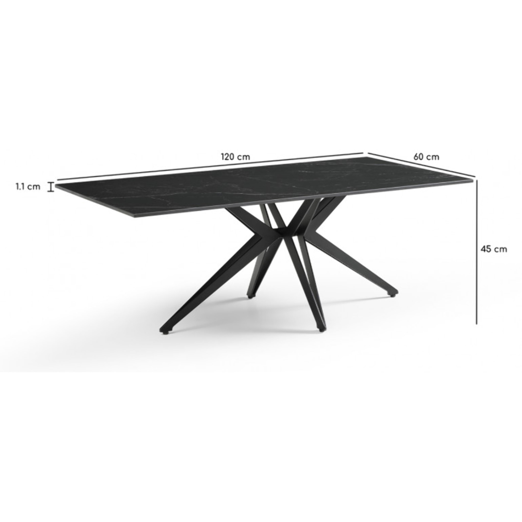 Table basse en céramique 120x60cm marbre noir pieds métal - UNIK