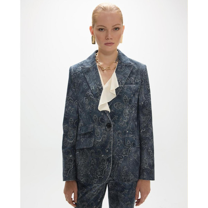 Blazer in microcordullo con stampa paisley