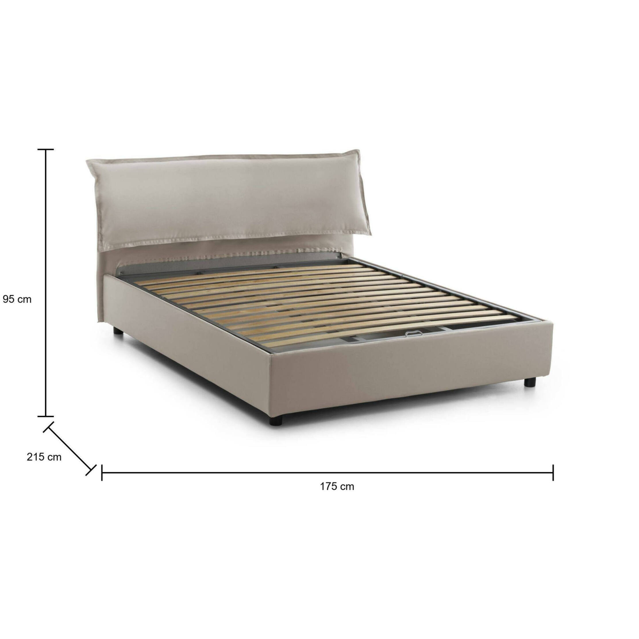 Letto matrimoniale Apaia, Letto contenitore sfoderabile con testiera e giroletto contenitore imbottiti, 100% Made in Italy, adatto per materasso Cm 160x200, Tortora