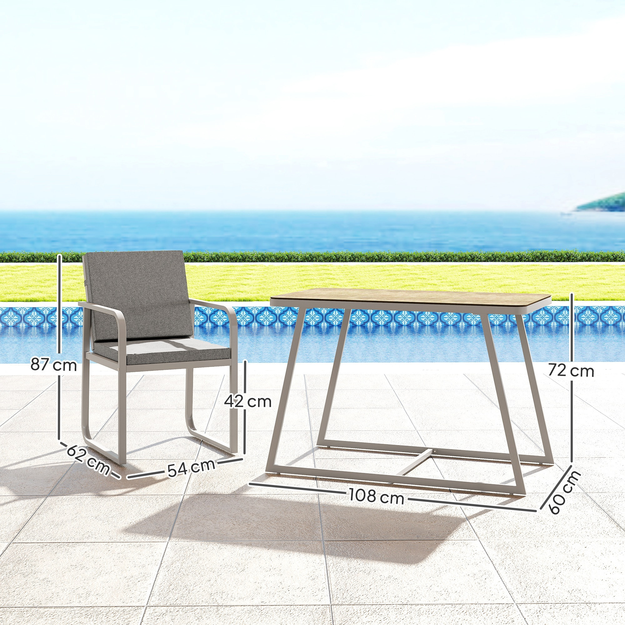 Salon de jardin design relax 2 personnes 3 pièces avec coussins déhoussables gris
