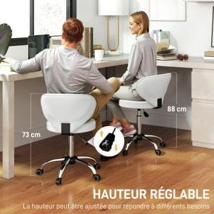 Tabouret de massage travail pivotant réglable 51-66H cm dossier ergonomique blanc