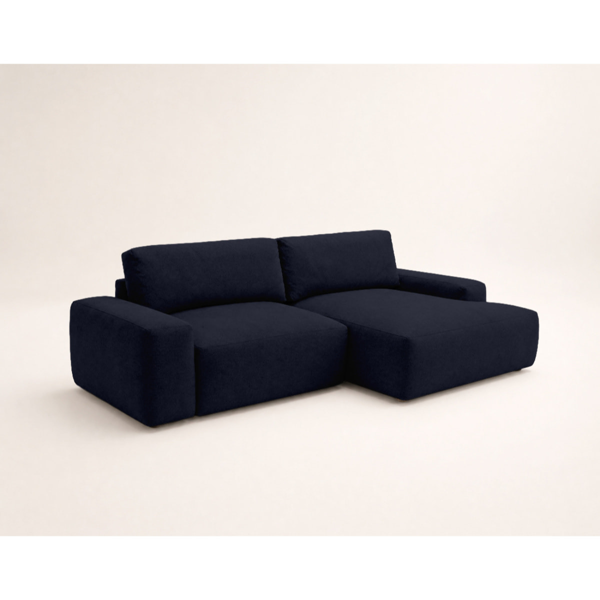 Tama - Canapé d'angle droit 4 places convertible avec coffre en tissu - Bleu marine