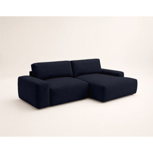 Tama - Canapé d'angle droit 4 places convertible avec coffre en tissu - Bleu marine