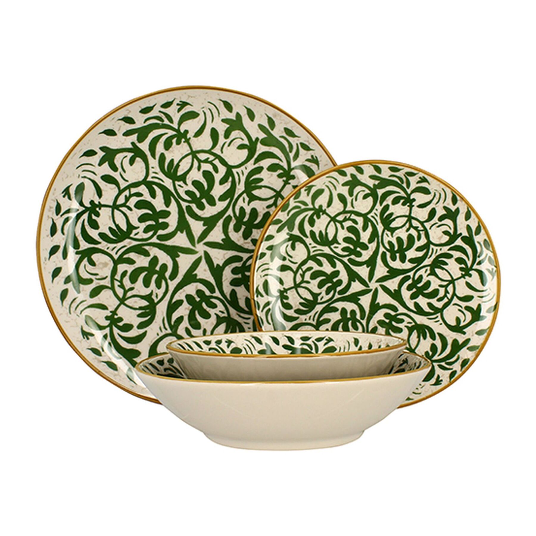 Service de table 48 pièces en grès blanc et vert HERACLEE