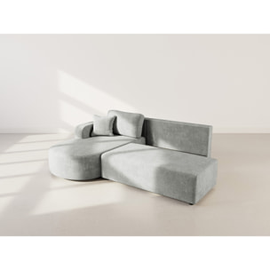 Miro - Canapé d'angle gauche 4 places convertible avec coffre en velours texturé - Gris